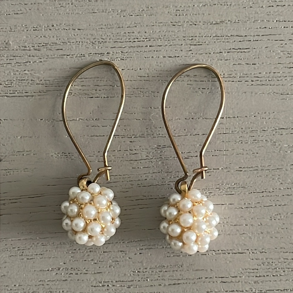Gold/Brass Color Petite Ivory Pearl Cluster Earrings